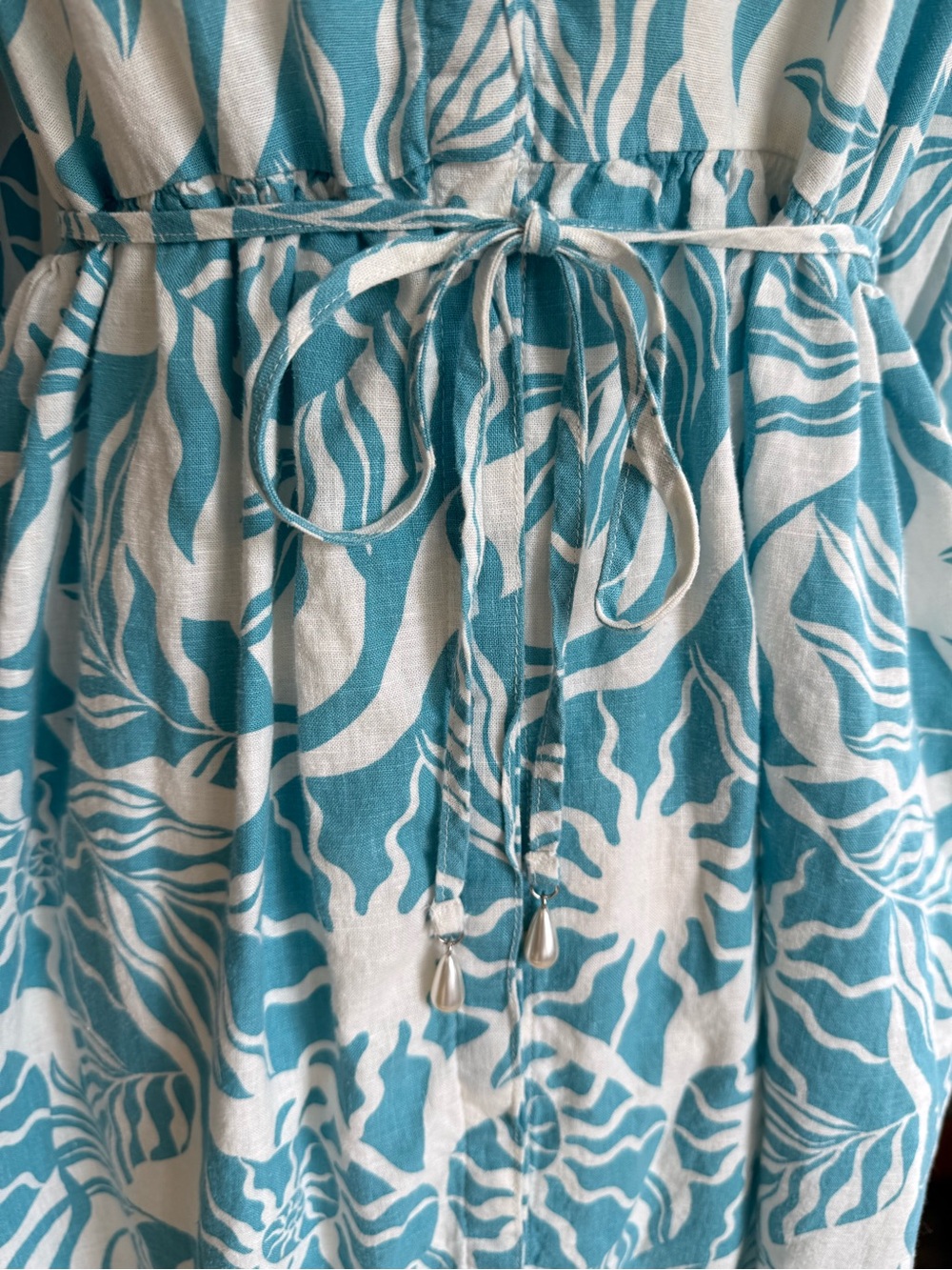 Nicole Miller New York Linen Blend Floral Maxi Shirt Dress Blue XS - Picture 5 of 15